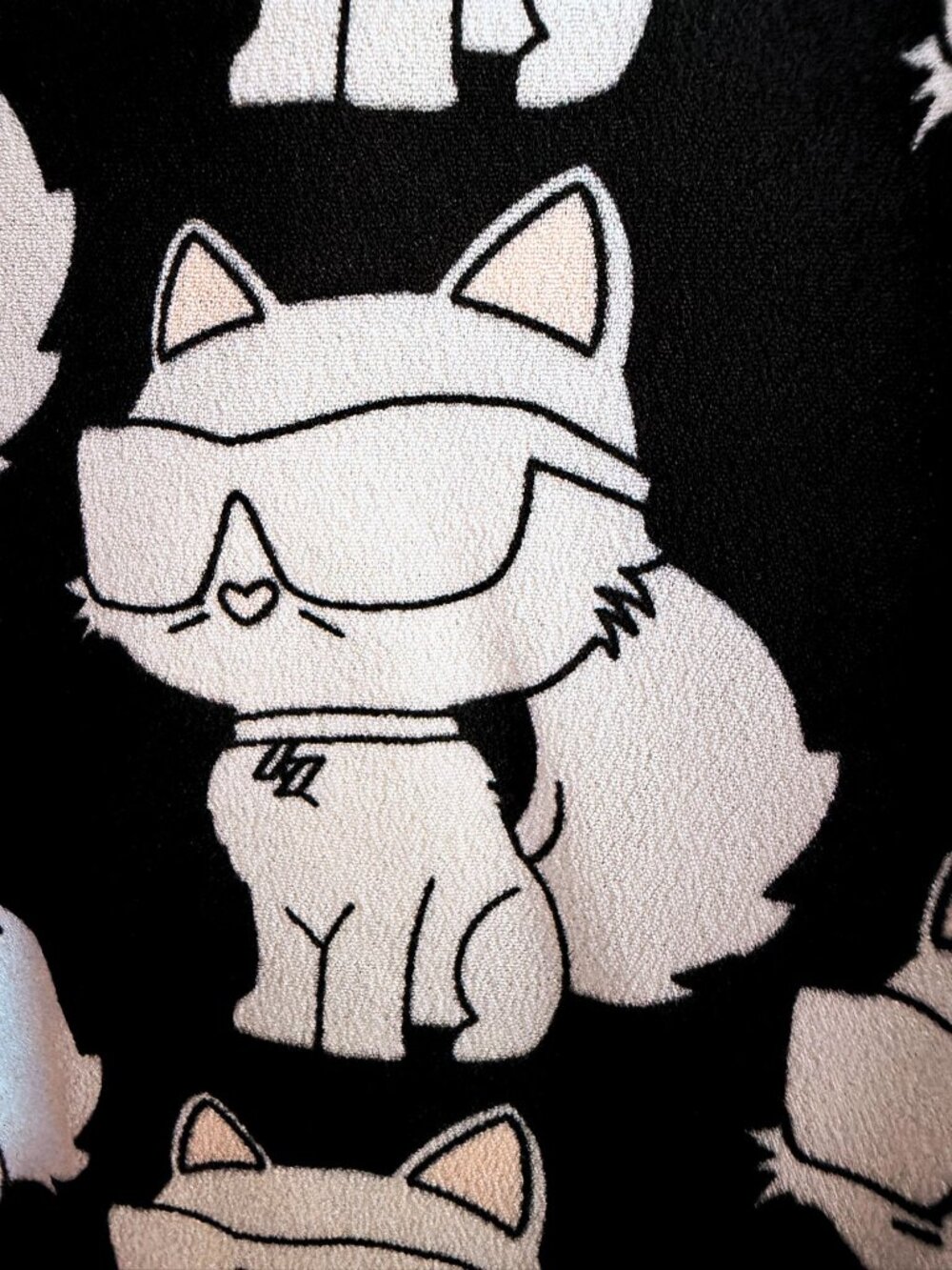 Karl Lagerfeld Paris Choupette Cat Print Button Front Blouse Shirt BlackWhite XS - Picture 2 of 10